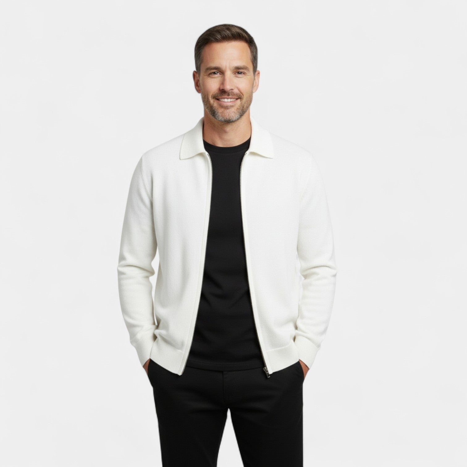 Men’s Zip-Up Winter Cardigan | Timeless Collared Design