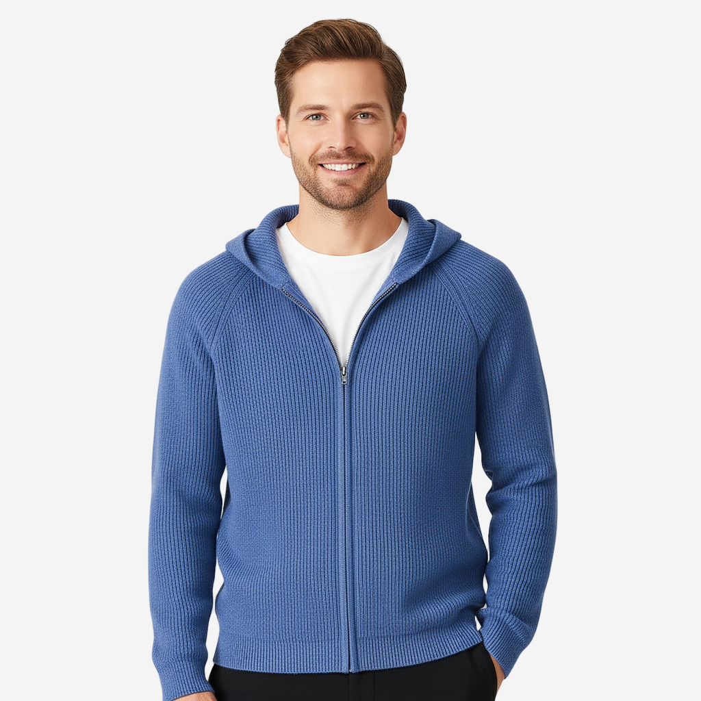 Men’s Knitted Hoodie | Casual Zip-Up Winter Sweater