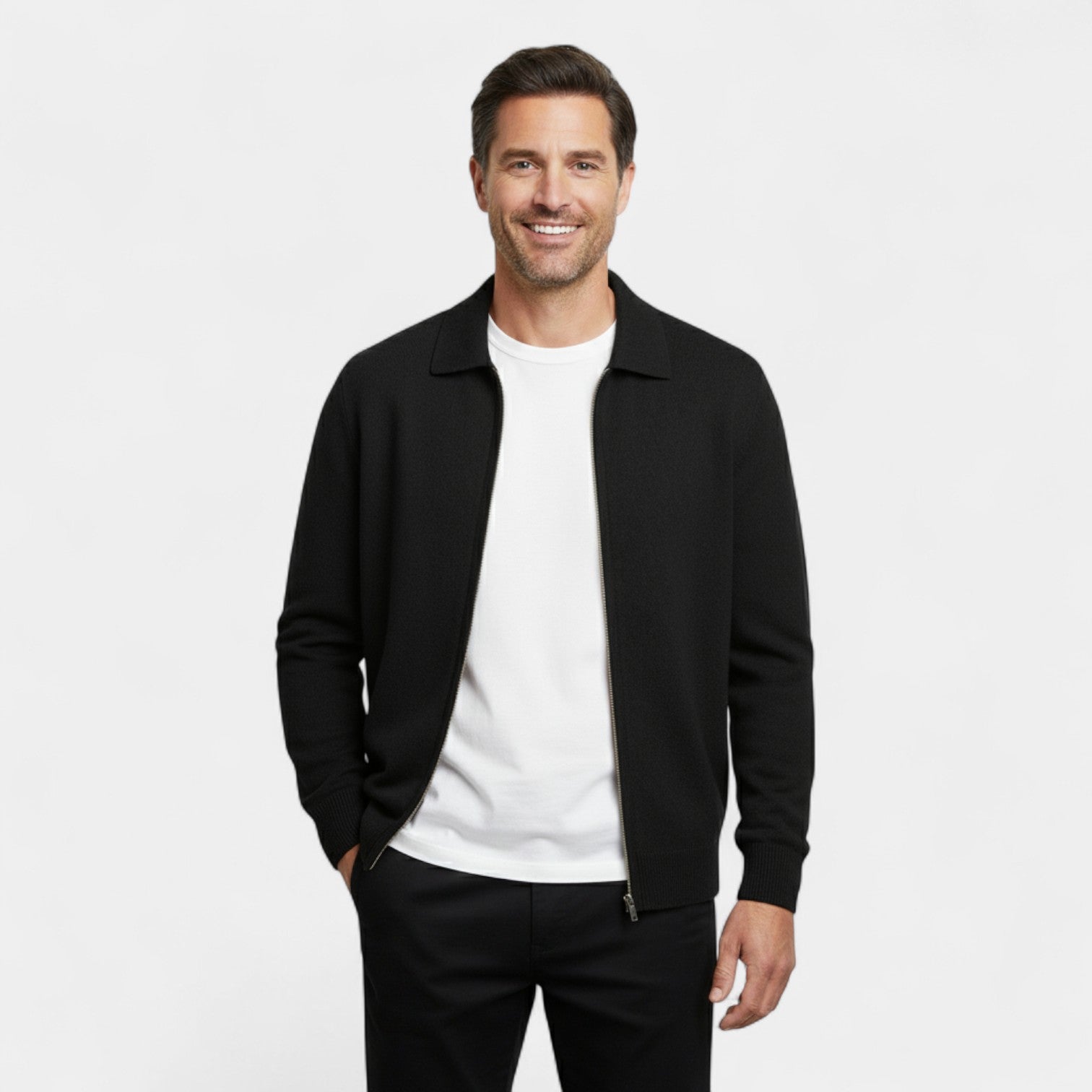 Men’s Zip-Up Winter Cardigan | Timeless Collared Design