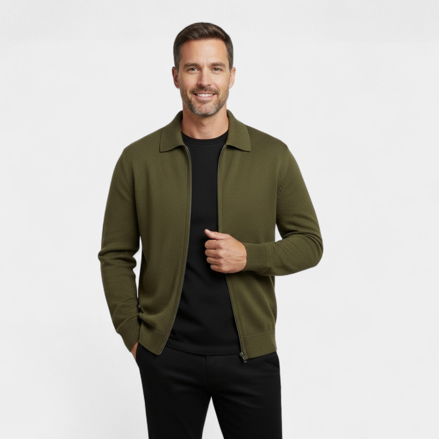 Men’s Zip-Up Winter Cardigan | Timeless Collared Design