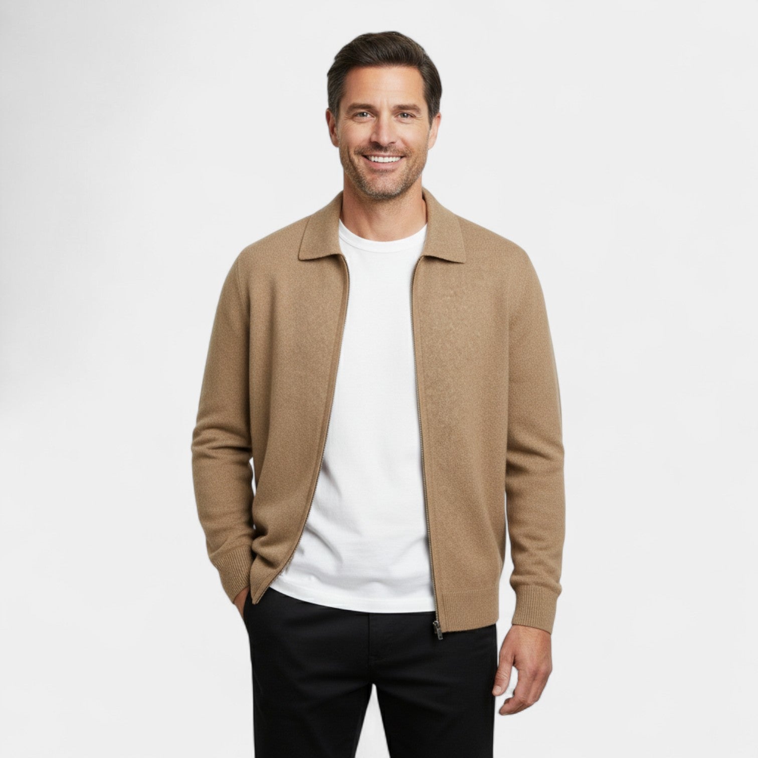 Men’s Zip-Up Winter Cardigan | Timeless Collared Design