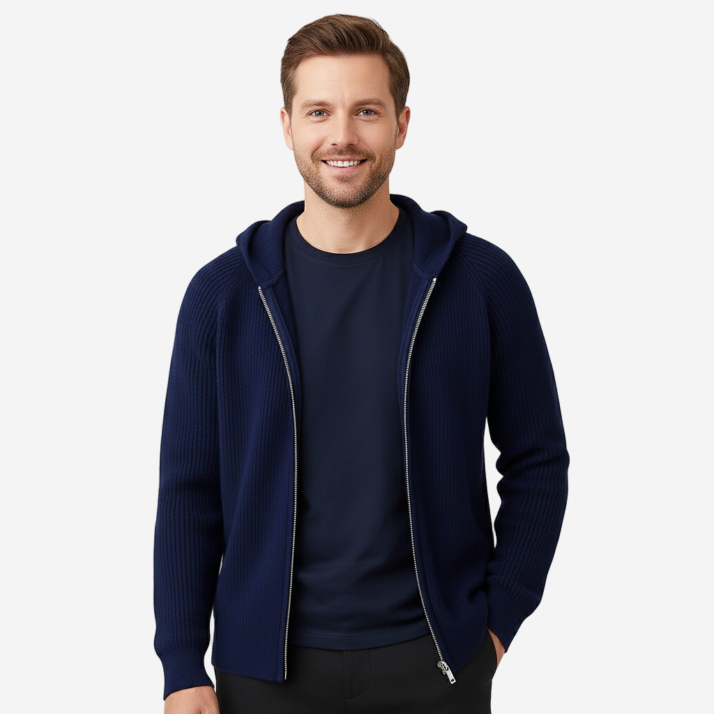 Men’s Knitted Hoodie | Casual Zip-Up Winter Sweater