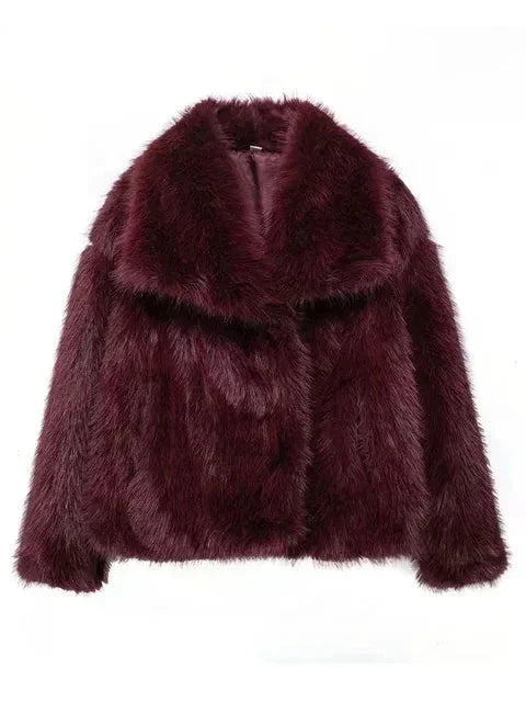 Women Short Woven Fur Coat | Loose Stand Collar Long Sleeve Coat