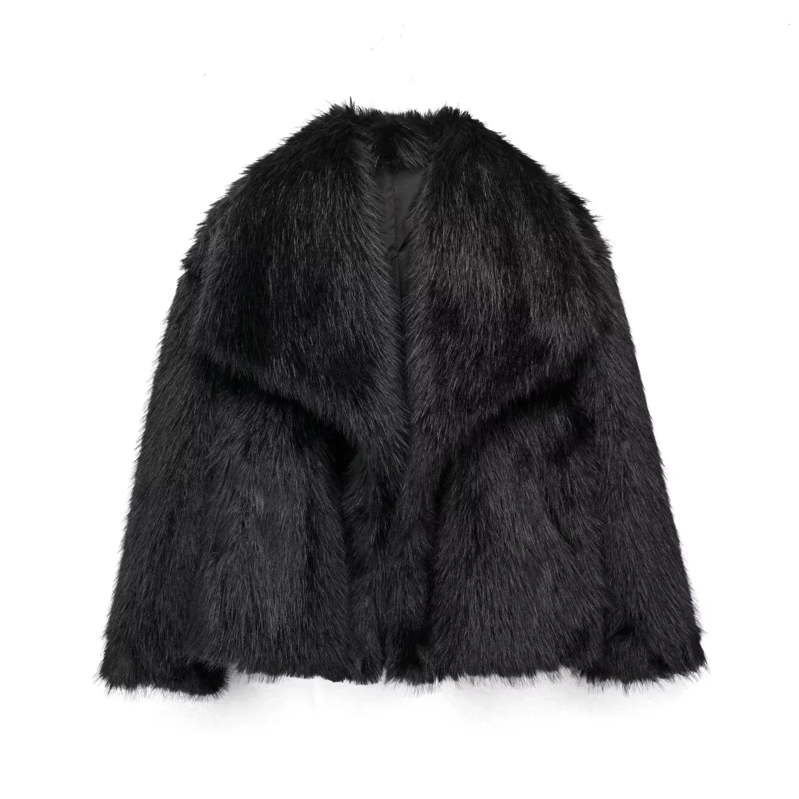 Women Short Woven Fur Coat | Loose Stand Collar Long Sleeve Coat