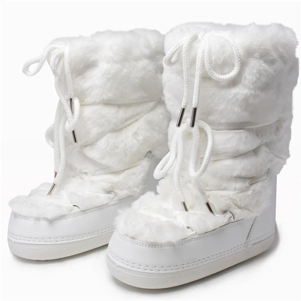 Women’s Warm Long Fur Snow Boots | Ski Boots | Winter | Mid-Calf Design