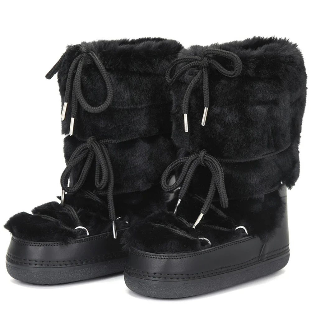 Women’s Warm Long Fur Snow Boots | Ski Boots | Winter | Mid-Calf Design