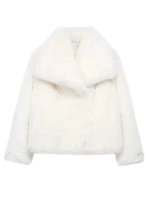Women Short Woven Fur Coat | Loose Stand Collar Long Sleeve Coat