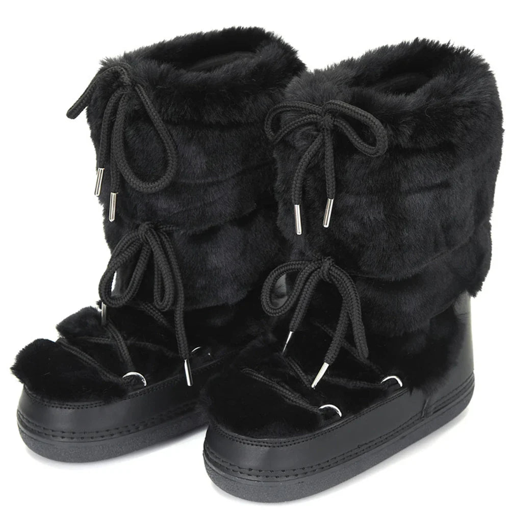 Women’s Warm Long Fur Snow Boots | Ski Boots | Winter | Mid-Calf Design