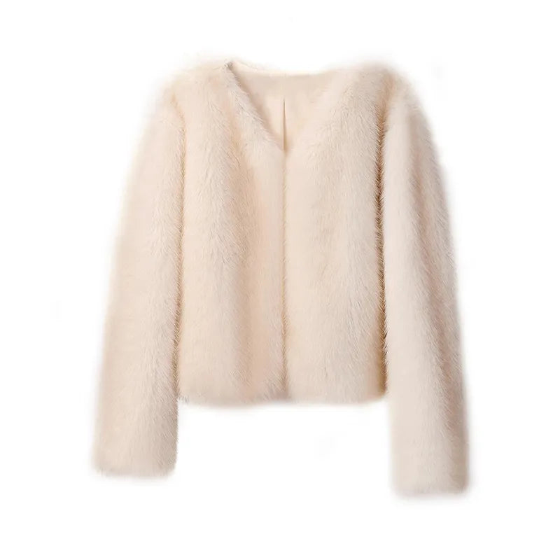 Women’s Vintage-Inspired Warm Fluffy Cropped Fur Coat