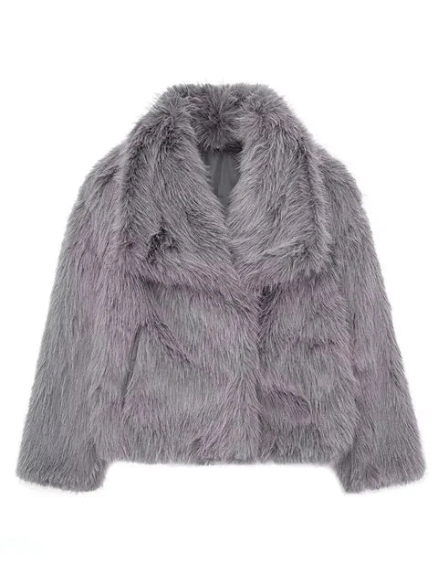 Women Short Woven Fur Coat | Loose Stand Collar Long Sleeve Coat
