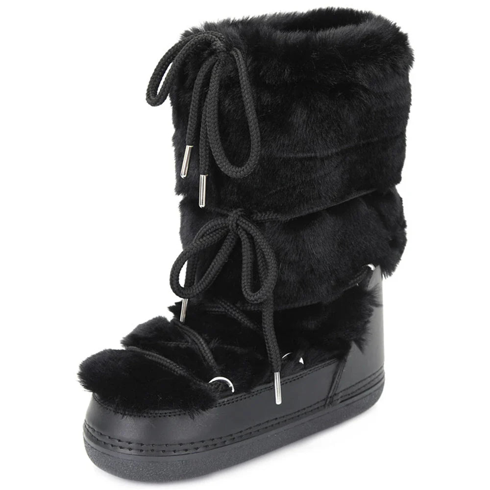 Women’s Warm Long Fur Snow Boots | Ski Boots | Winter | Mid-Calf Design